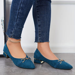 Women's Buckle Decor Block Heels Pointed Toe Slip On Shoes