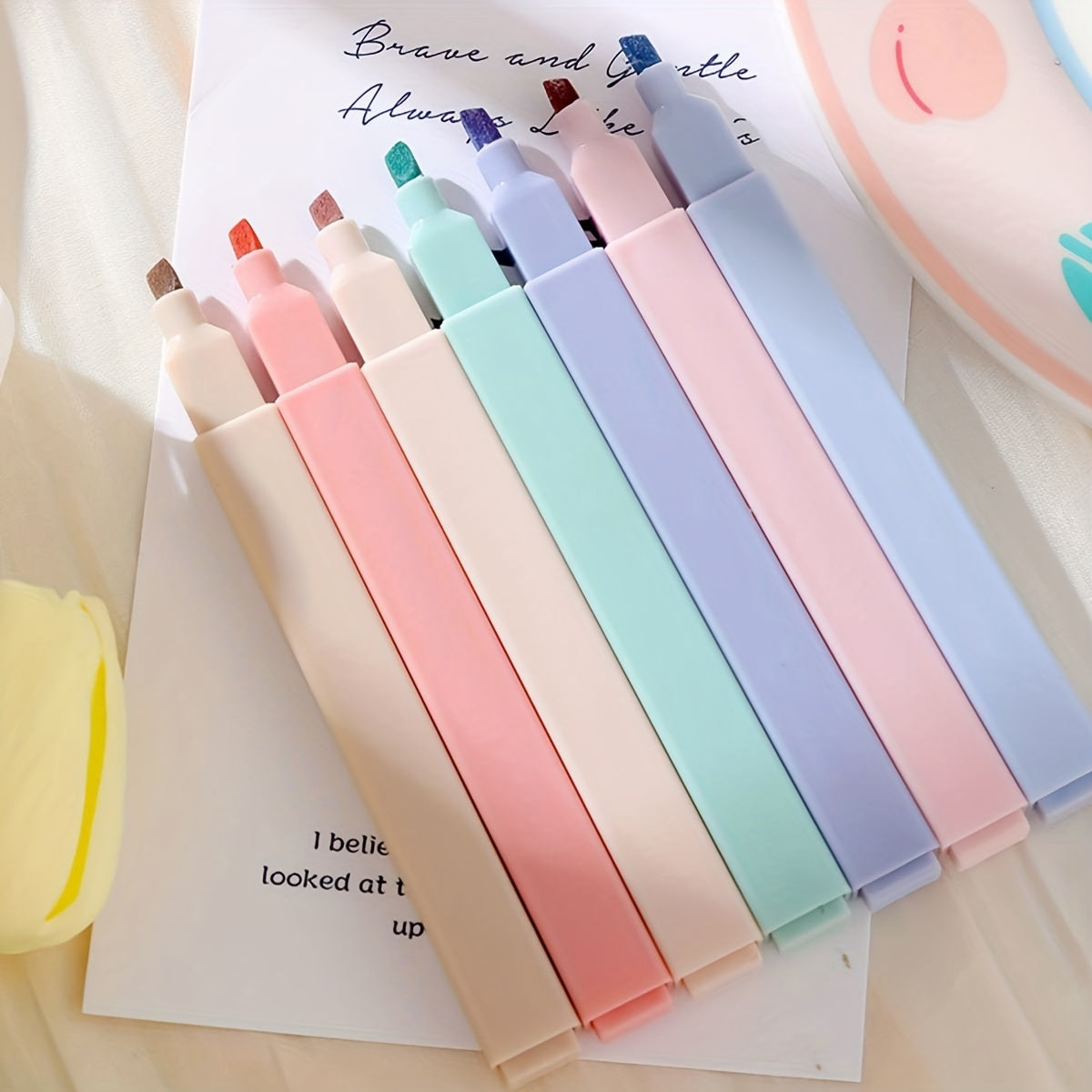 6pcs Soft Tip Highlighters Set Curved Shape for Note taking Drawing