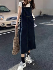 Denim Overall Dress with Patch Pockets