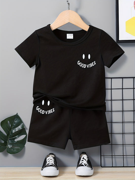 2pcs Baby Boys Smile Face T shirt & Shorts Set for Summer