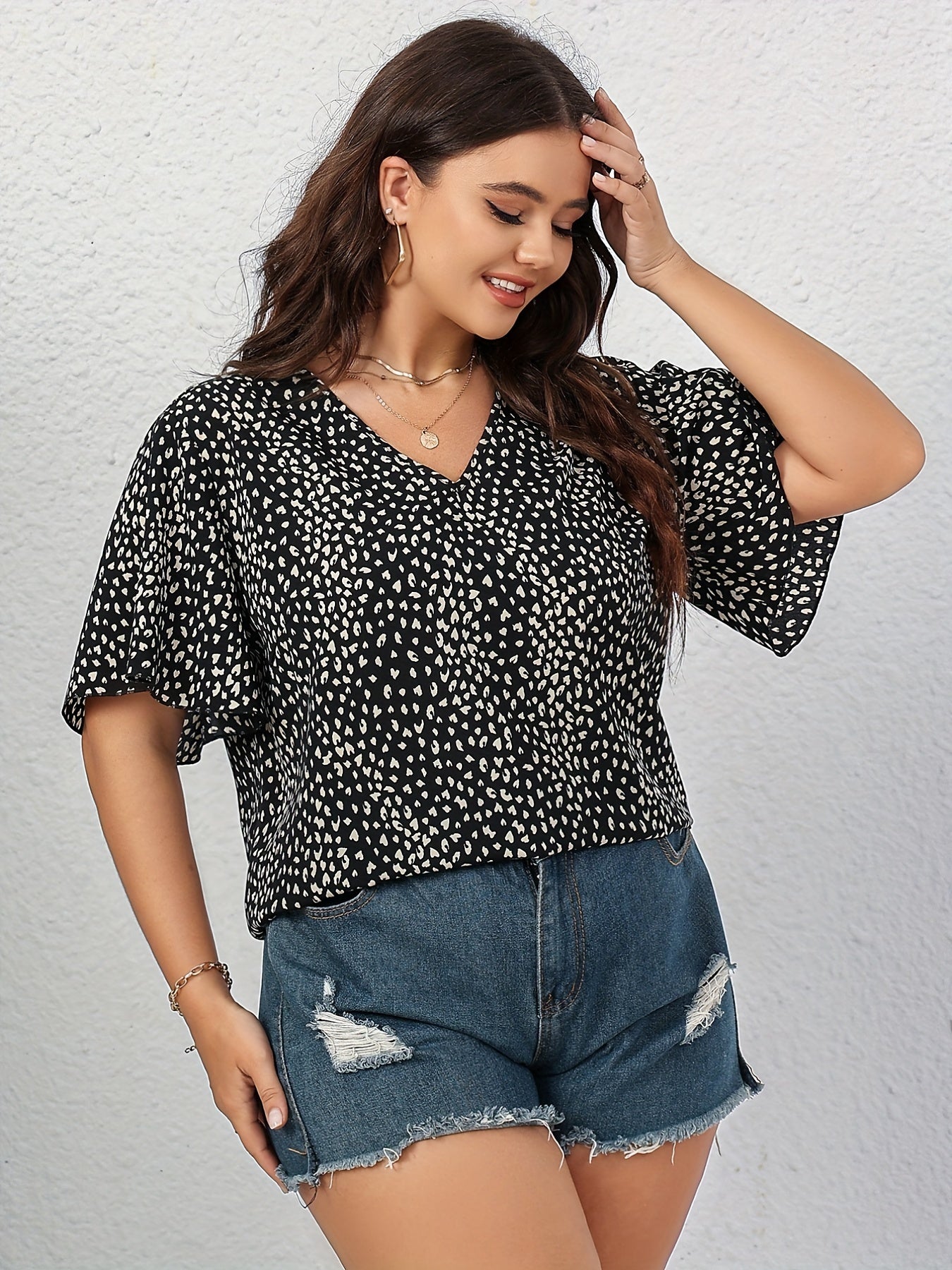  Women's Dalmatian Print V Neck T shirt