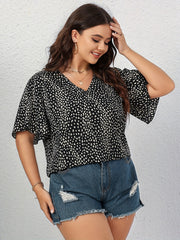  Women's Dalmatian Print V Neck T shirt