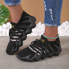 Women's Plaid Pattern Sneakers Low Lace Up Mesh Shoes
