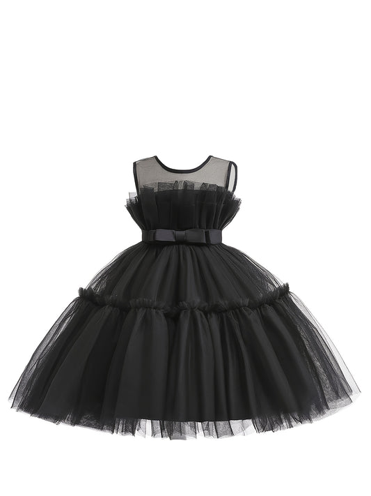 Girls Mesh Ruffled Princess Dress Sleeveless