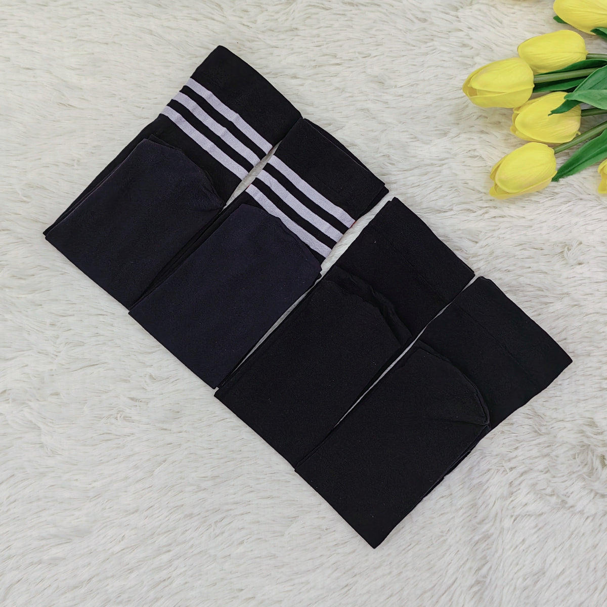 4 Pairs Striped Crew Socks - Comfy & Breathable College Style Socks