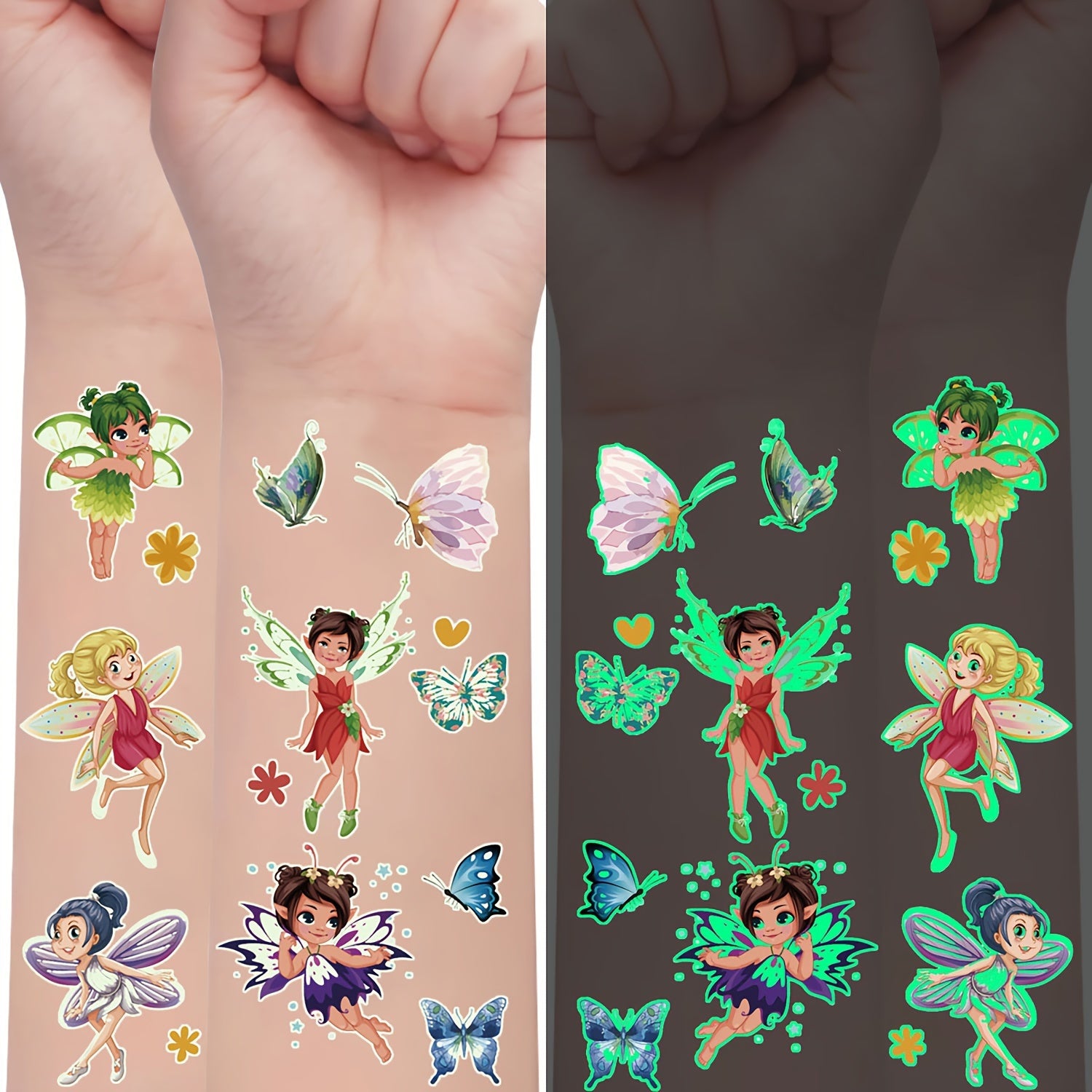 10 Glow in The Dark Cartoon Temporary Tattoos