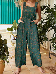 Floral Print Dual Pocket Overall Jumpsuit