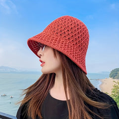 Hollow Crochet Bucket Hat Breathable UV Prot