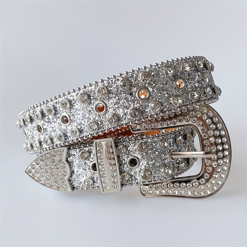 Western Punk Rhinestones Belts For Women Vintage PU Leather Jeans Belts