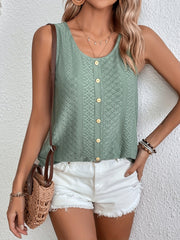 Eyelet Embroidered Button Tank Top Sleeveless Summer Women's Clothing