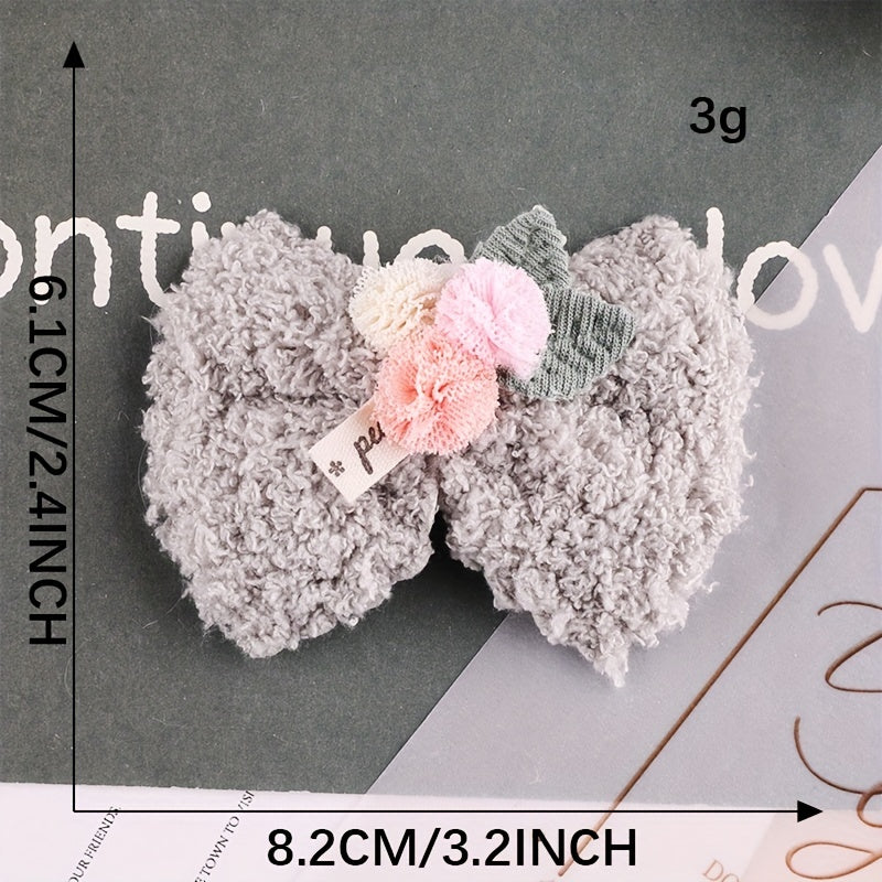 2pcs Plush Bow Hair Accessories Patches For Girls Clothing Coat DIY Sewing