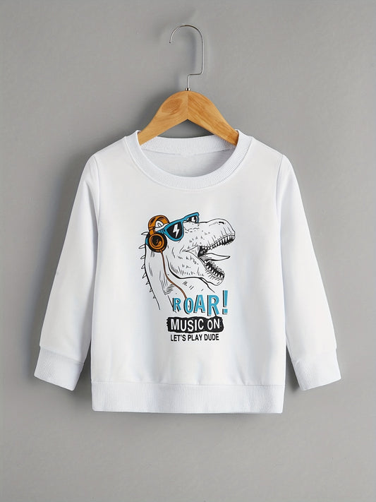 Funny Dinosaur Print Boys Sweatshirt Long Sleeve Crew Neck Tops