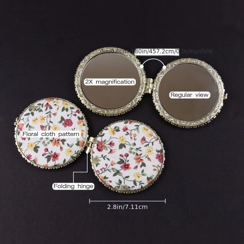 Retro Floral Makeup Mirror Compact Portable Folding