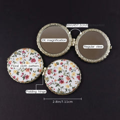 Retro Floral Makeup Mirror Compact Portable Folding