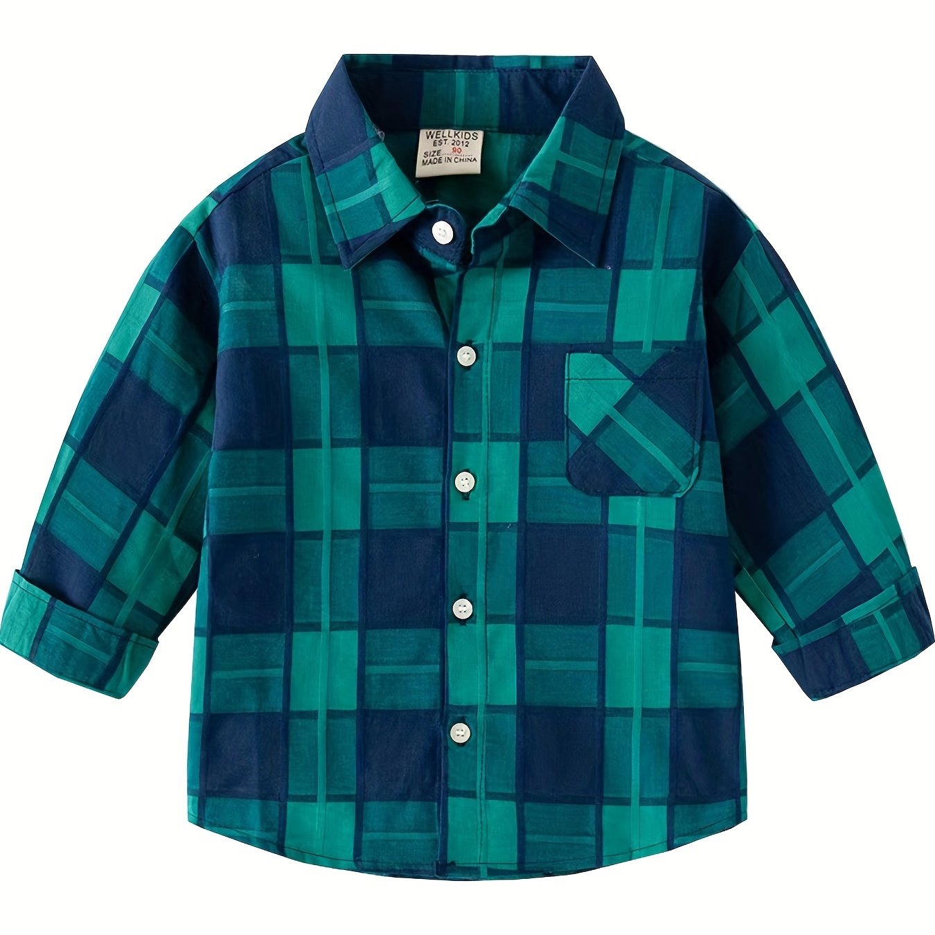 Boys Stylish Plaid Long Sleeve Shirt Casual Lapel Stretch Top