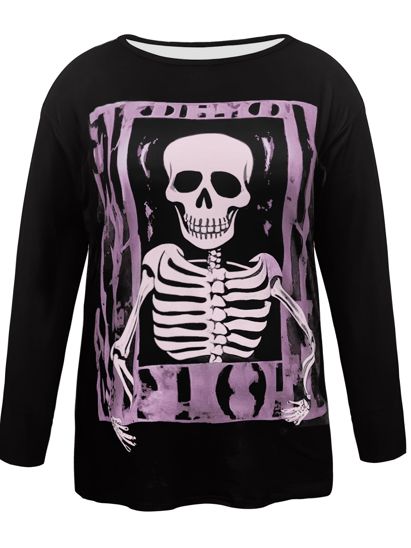  Skull Print Long Sleeve Halloween Top
