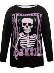  Skull Print Long Sleeve Halloween Top