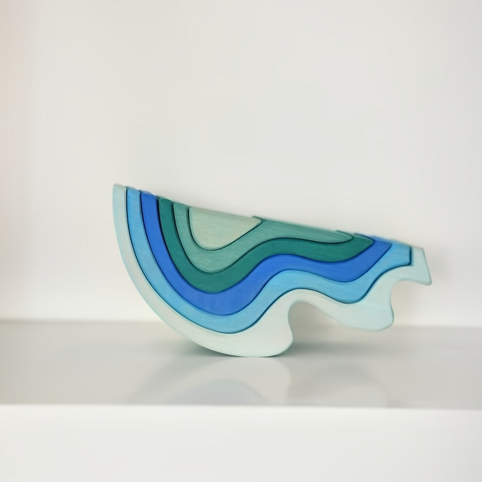 Decorative Wooden Toy Building Blocks with Realistic Wave Patterns