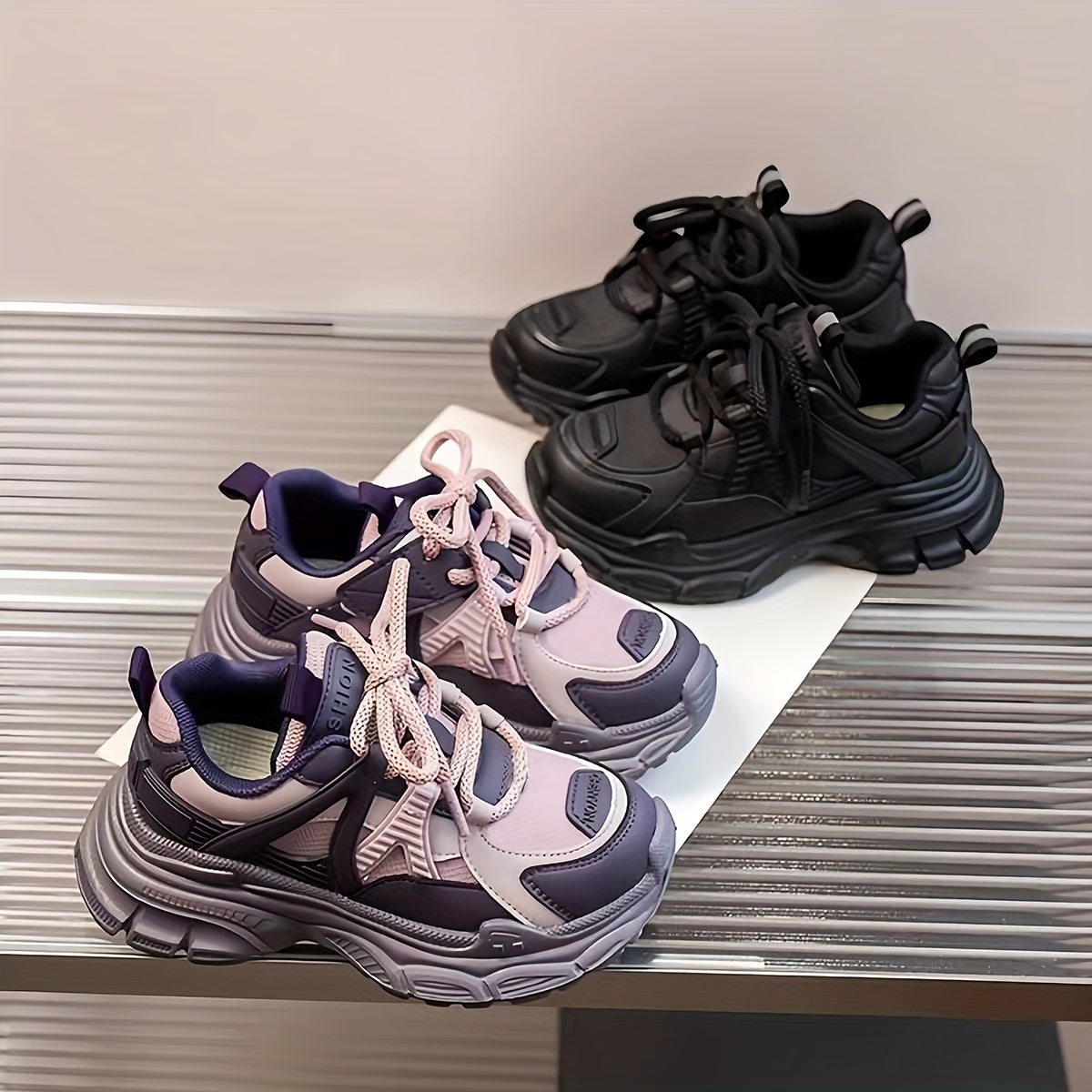 Girl's Chunky Sneakers Breathable Comfy Lace Up Shoes