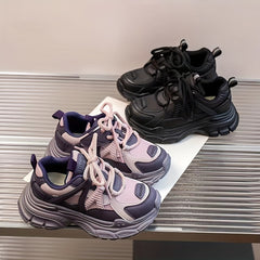 Girl's Chunky Sneakers Breathable Comfy Lace Up Shoes