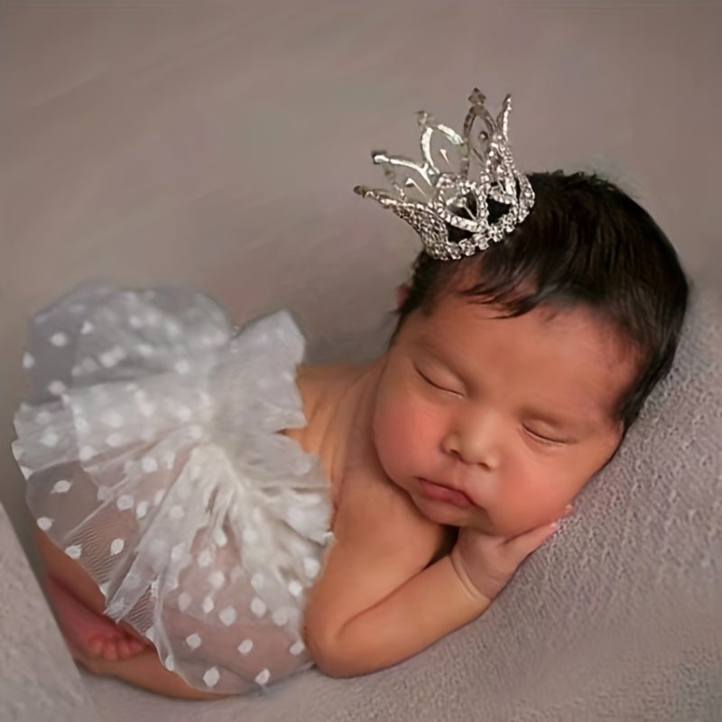 2pcs Gray Crown & Pink Lace Skirt Set for Newborn Photography Props