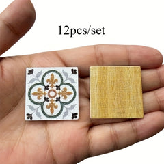 12pcs Mini Interlocking Floor Tiles with Printed Patterns for Mini Scene