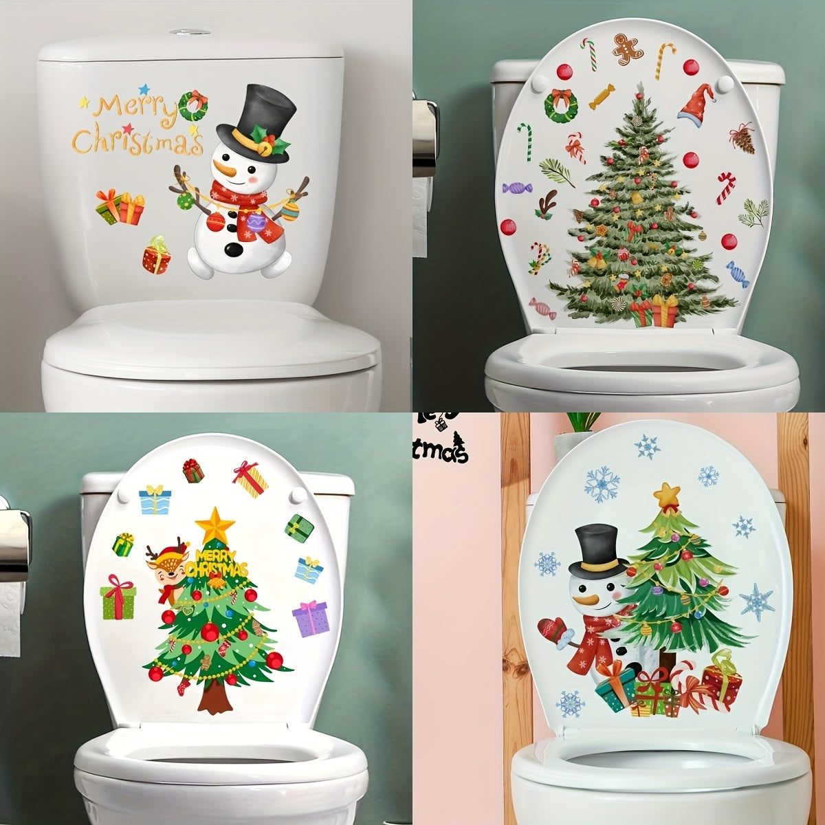 Christmas Tree Toilet Lid Decal Self Adhesive Wall Sticker Bathroom Decor