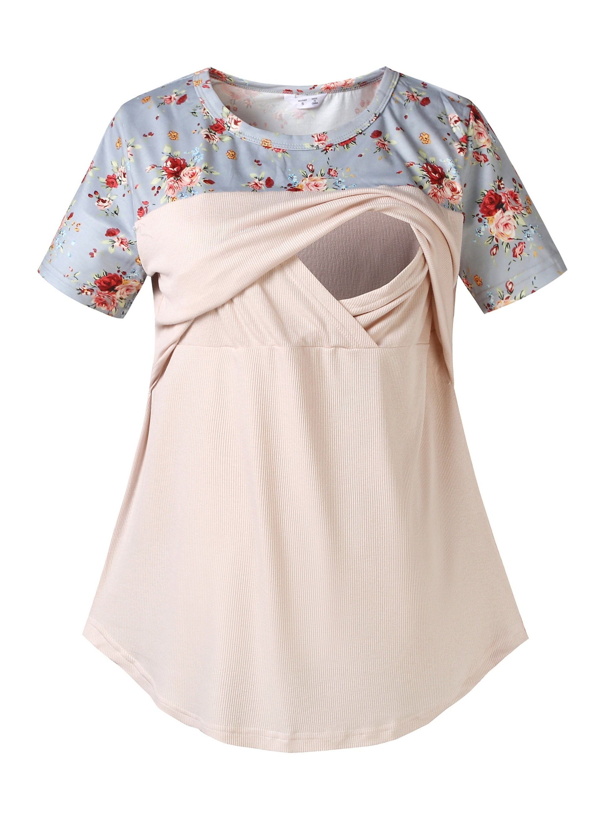 Maternity Casual Floral Graphic T shirt, Summer Breastfeeding