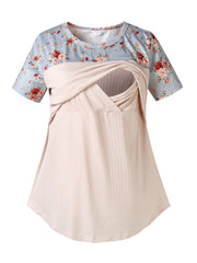 Maternity Casual Floral Graphic T shirt, Summer Breastfeeding