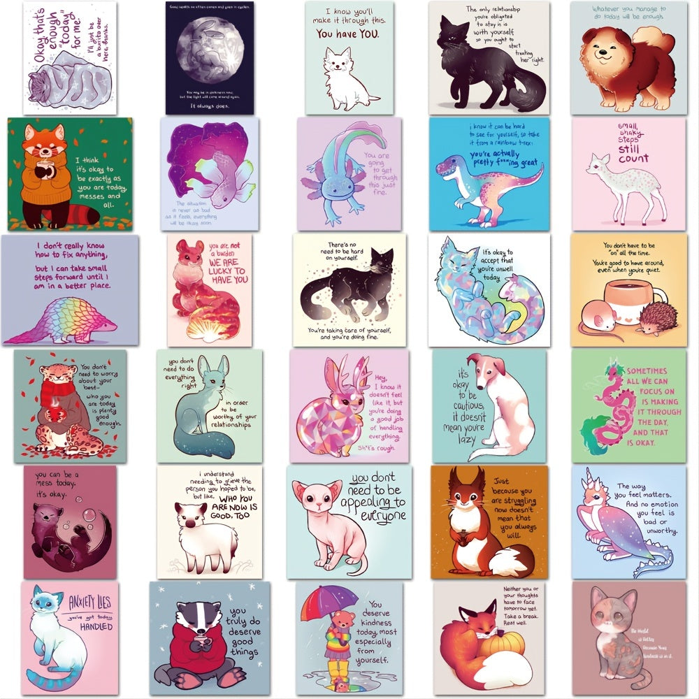 60pcs Cartoon Animal Inspirational Stickers for Phone Laptop Water Cup