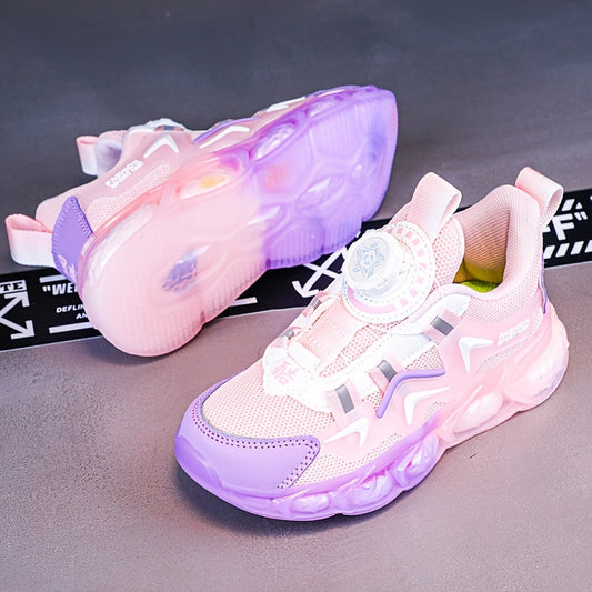 Girl's Block Basketball Shoes Rotating Buckle Breathable Non Slip Sneakers
