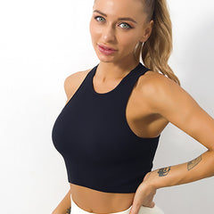 Ribbed Knit Tank Top Seamless Stretchy Yoga Crop