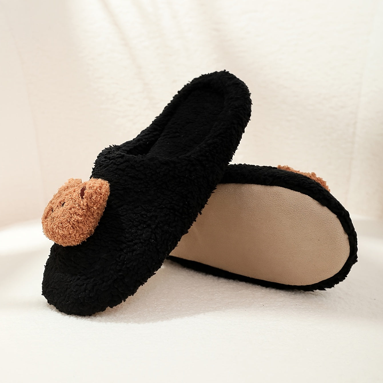 Women's Plush Teddy Bear Slippers Warm Comfy Solid Closed Toe Bedroom Slides