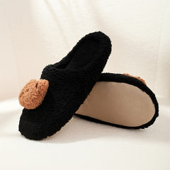 Women's Plush Teddy Bear Slippers Warm Comfy Solid Closed Toe Bedroom Slides
