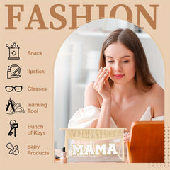 Boho Letter Patch Makeup Bag MAMA Pouch Clear Toiletry Bag