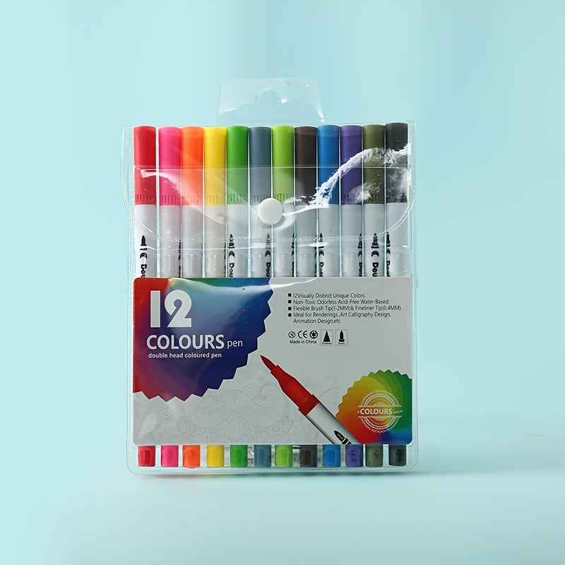 Dual Tip Quick Dry Water Based Ink Art Pens Vibrant Bright Colors Set