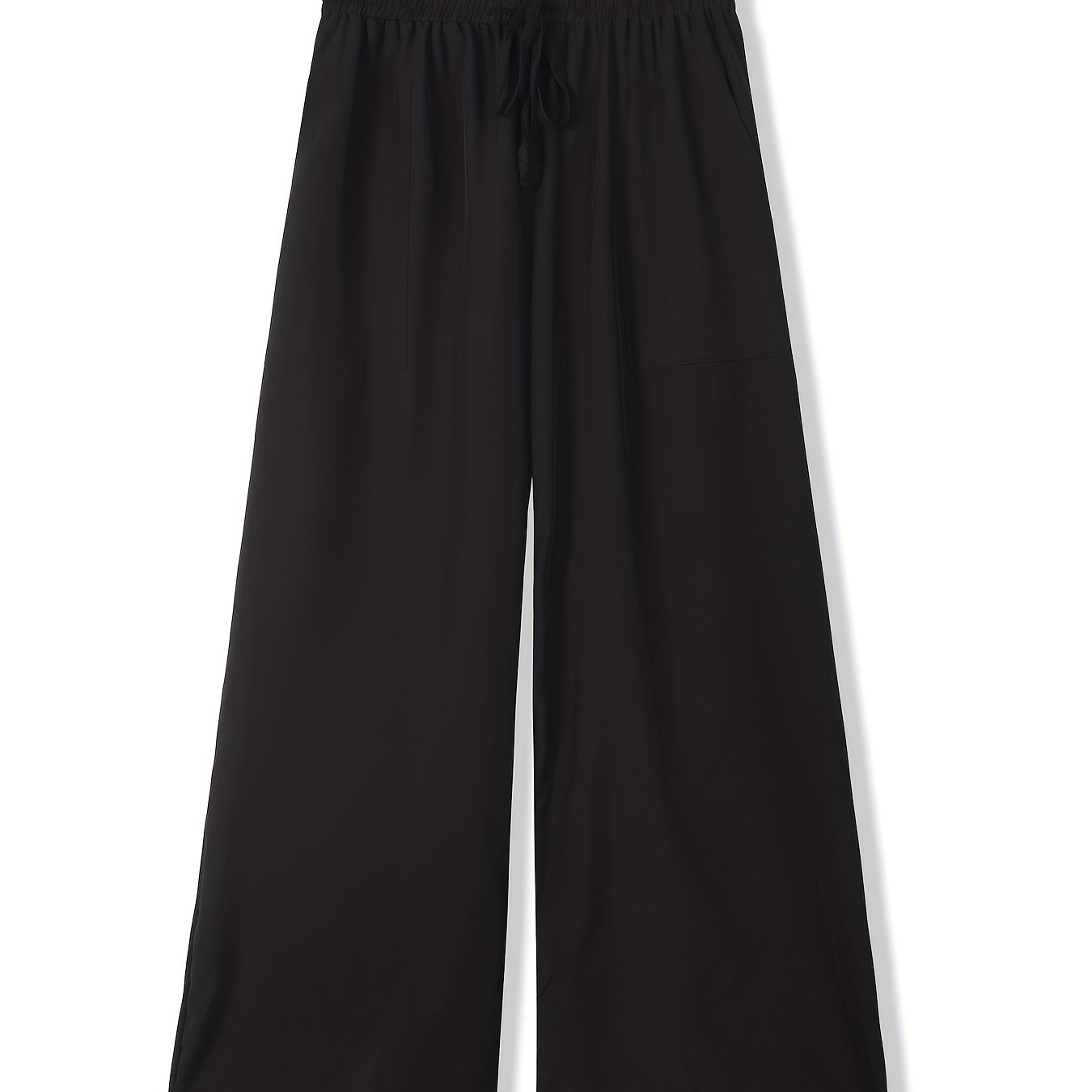  Solid Ruffle Trim High Rise Wide Leg Trousers