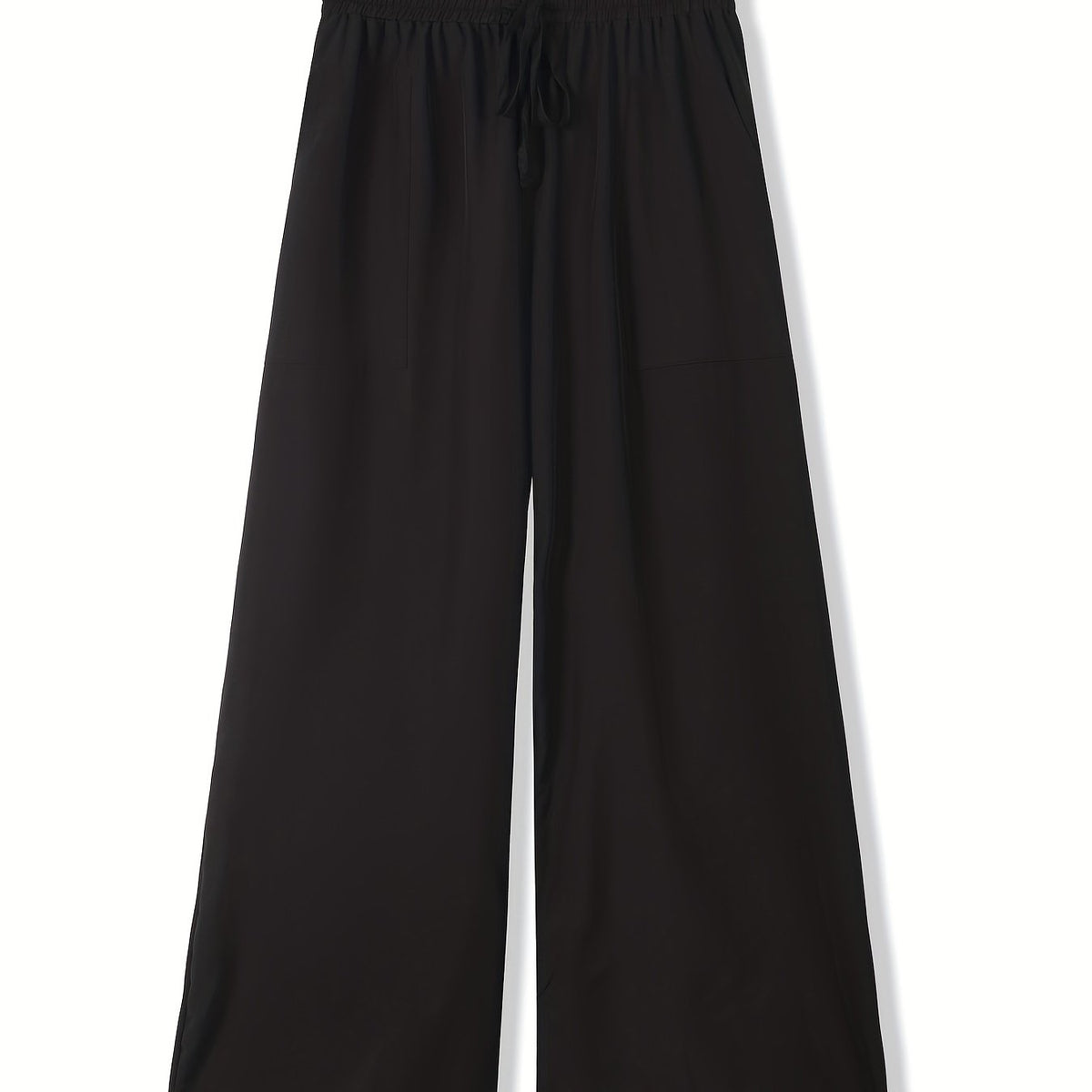  Solid Ruffle Trim High Rise Wide Leg Trousers
