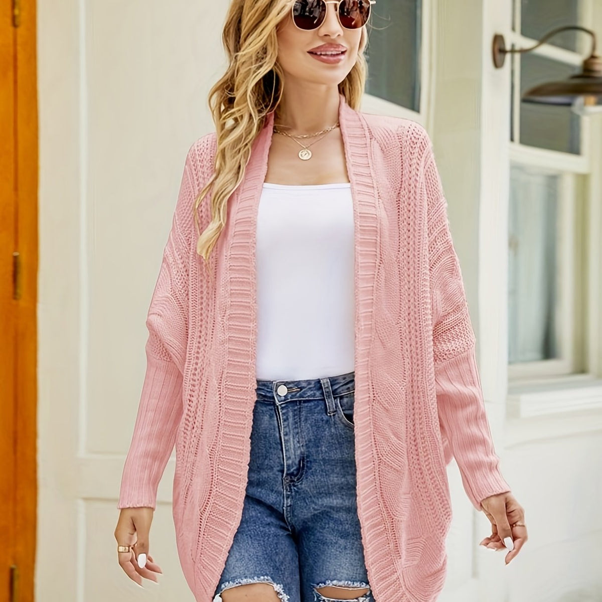  Cable Long Sleeve Open Front Cardigan