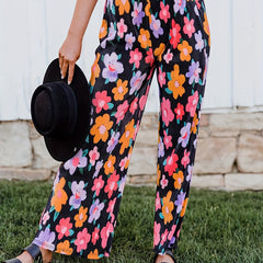 Women's Plus Floral Ribbed Wide Leg Pants