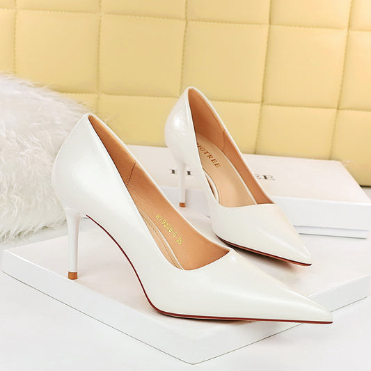 Women's Stiletto High Heels Sexy Pointed PU Leather Pumps