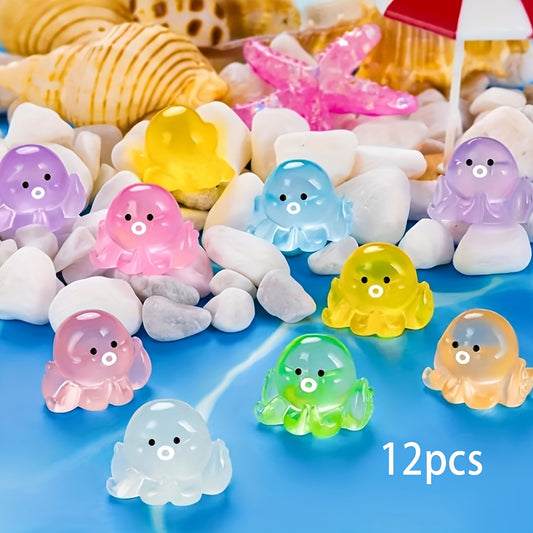 12 Mini Glow Octopus Ornaments in Assorted Colors