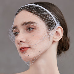 Veil Headband with Rhinestones & Flowers for Weddings