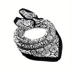 Rose Print Bandana Square Scarf Satin Neckerchief Hair Accessories