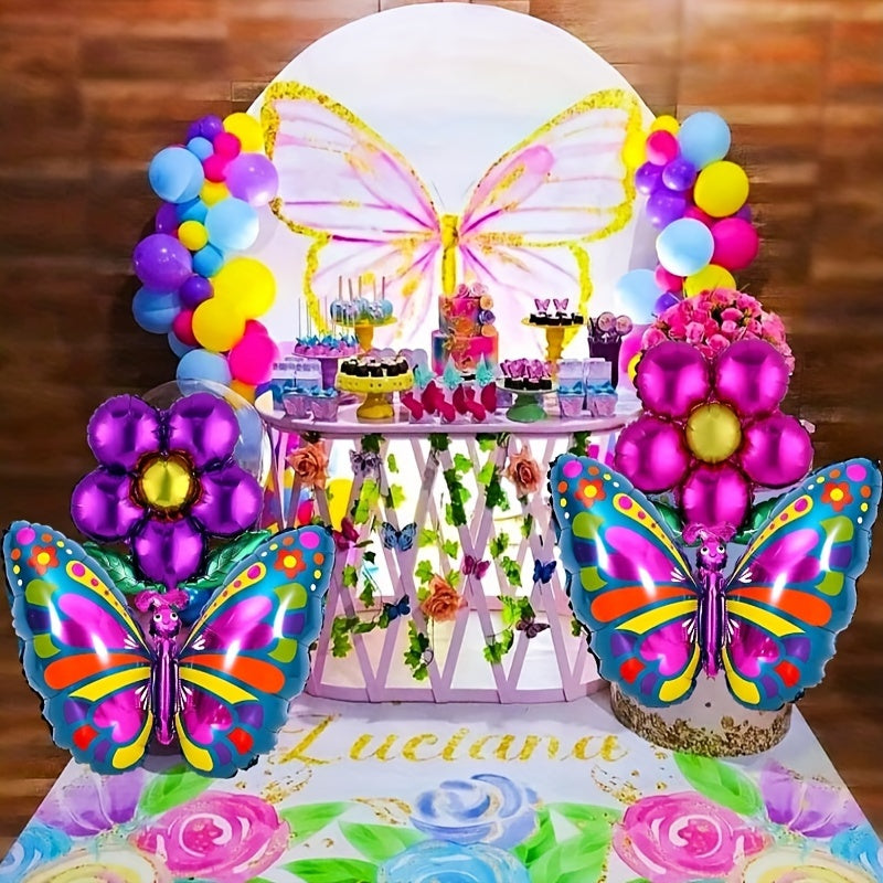 9pcs Butterfly & Flower Balloons, Party Wedding Birthday Decor
