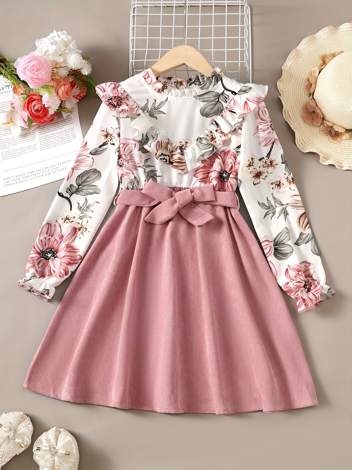 Boho Floral Ruffle Collar Long Sleeve Dress For Party Going Out