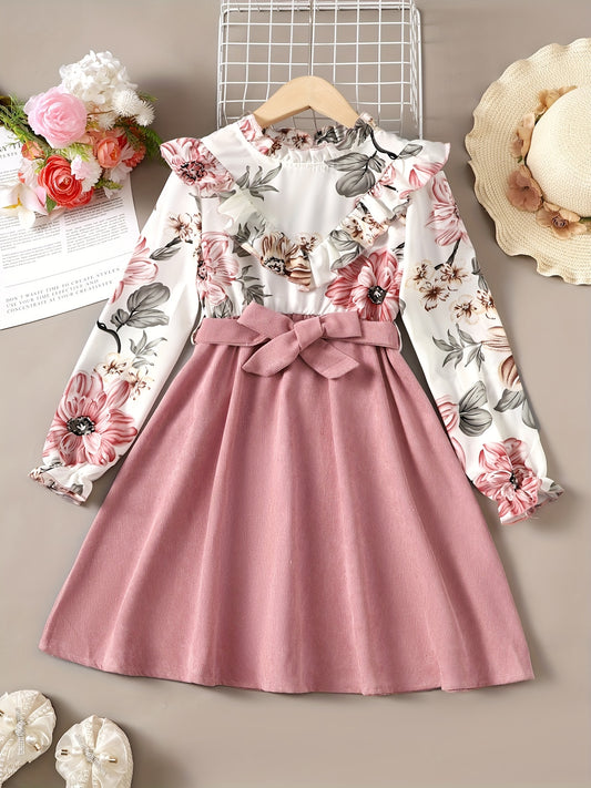 Boho Floral Ruffle Collar Long Sleeve Dress For Party Going Out