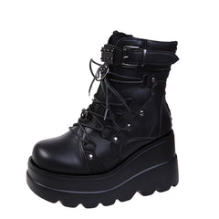 Punk Style Studded Lace Up Ankle Boots