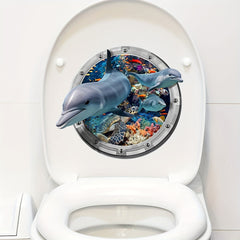 Cartoon 3D Dolphin Diving Toilet Sticker Removable Decoration