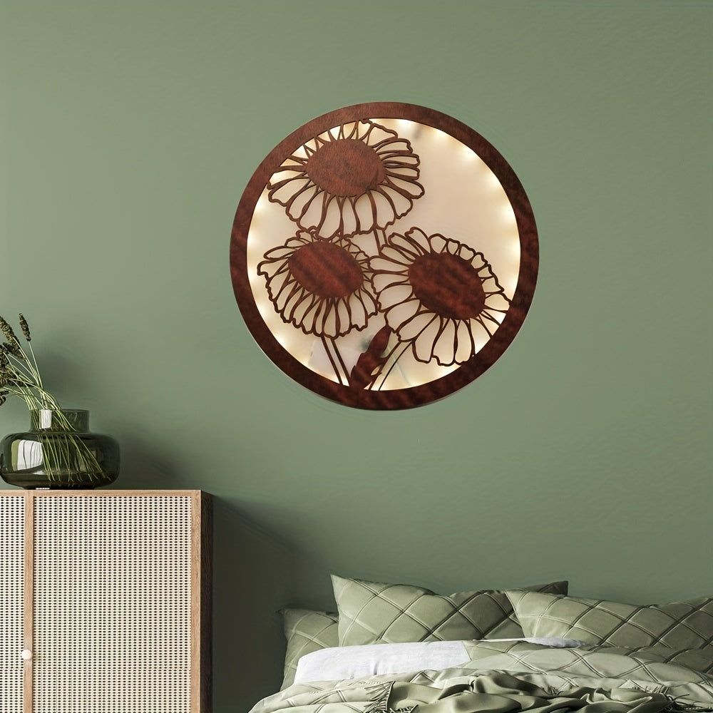 Retro Wooden Sunflower LED Lamp